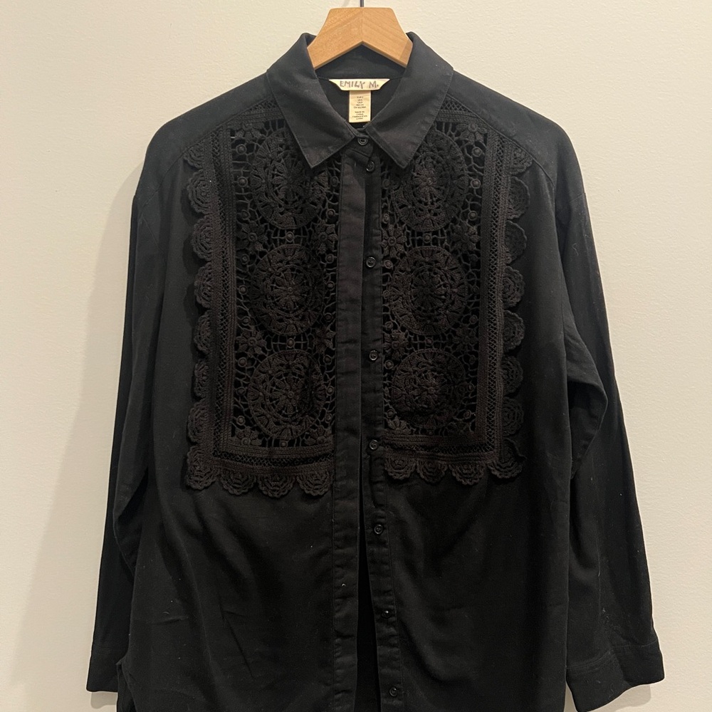 100% Cotton H&M Black Lace Detail Oversized Button-Up Shirt